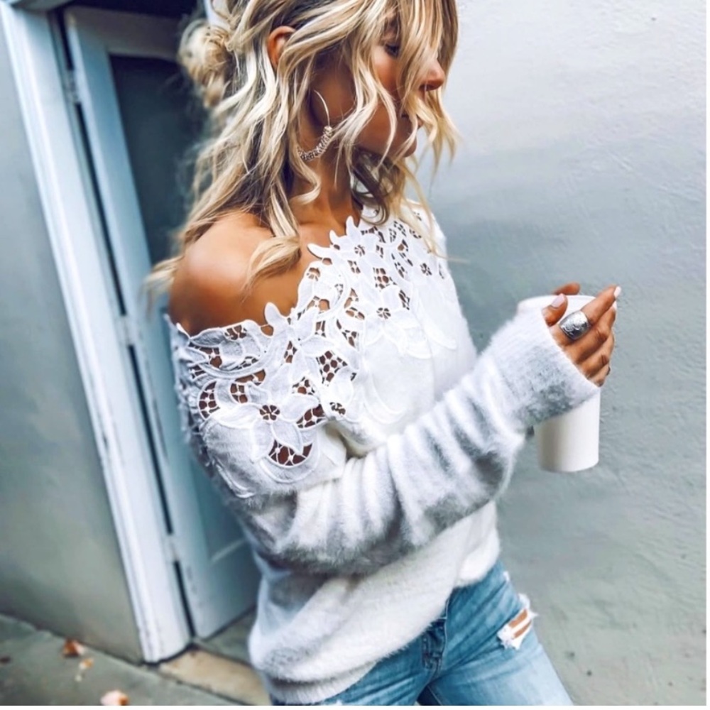 Sincerely Yours Lace Off Shoulder Sweater